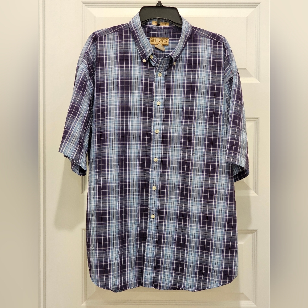 Sun River Clothing Co. Short Sleeve Button Down Plaid Shirt, EUC, Size XL